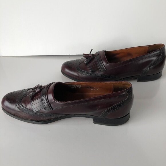 BOSTONIAN CLASSICS Burgundy Leather Tassel Kiltie Wingtip Brogue Slip Ons 10.5 M - Picture 5 of 14